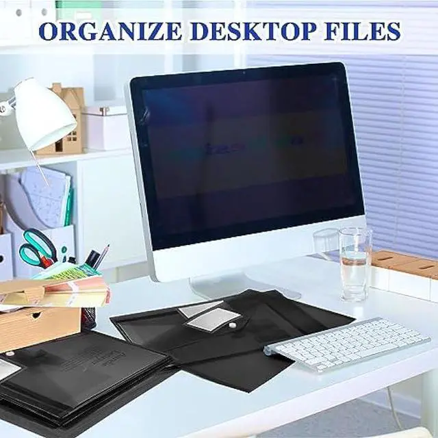 Alt view image 6 of 6 - Yeaqee 50 Pcs Plastic Envelopes Poly Envelopes File Folders with Snap Button Closure Clear Folders for Documents US Letter A4 Size Filing Holder with Label Pocket for Home Office School(Black)