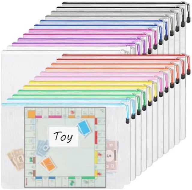 Main image of EOOUT 24pcs Mesh Zipper Pouch Bags A3 Extra Large Document Bag with Label Pocket, 16.9x12 Inches, Plastic Zip File Folders, Puzzles, Board Game Storage for Organizing Office Home