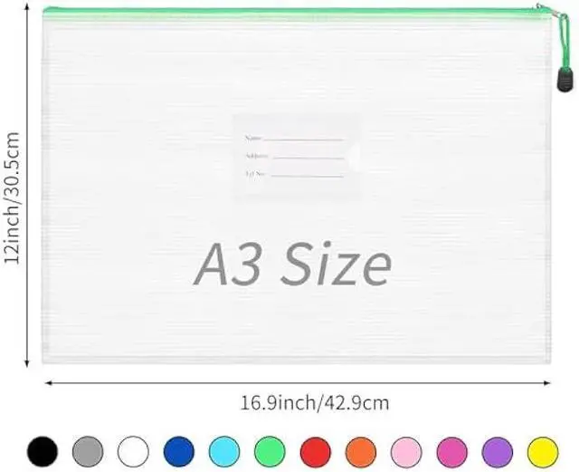 Alt view image 2 of 6 - EOOUT 24pcs Mesh Zipper Pouch Bags A3 Extra Large Document Bag with Label Pocket, 16.9x12 Inches, Plastic Zip File Folders, Puzzles, Board Game Storage for Organizing Office Home