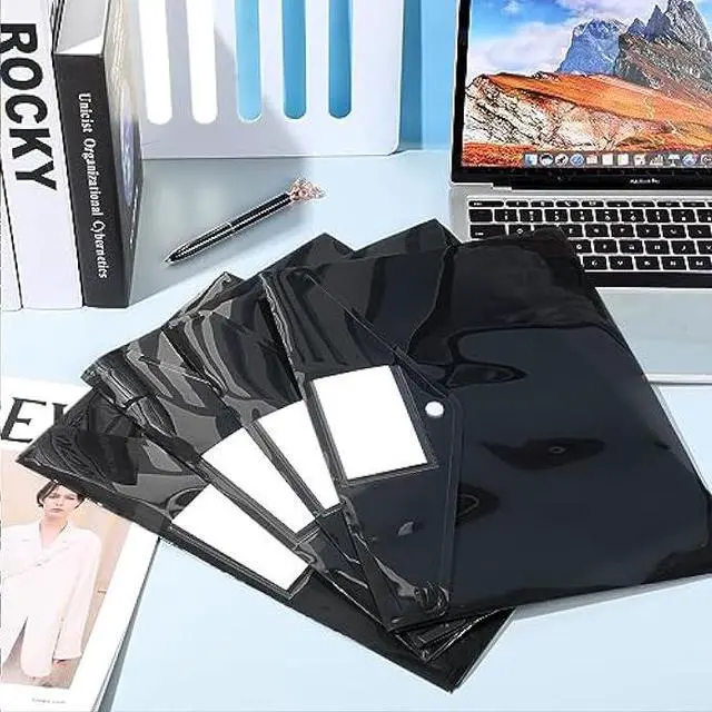 Alt view image 5 of 6 - Yeaqee 50 Pcs Plastic Envelopes Poly Envelopes File Folders with Snap Button Closure Clear Folders for Documents US Letter A4 Size Filing Holder with Label Pocket for Home Office School(Black)