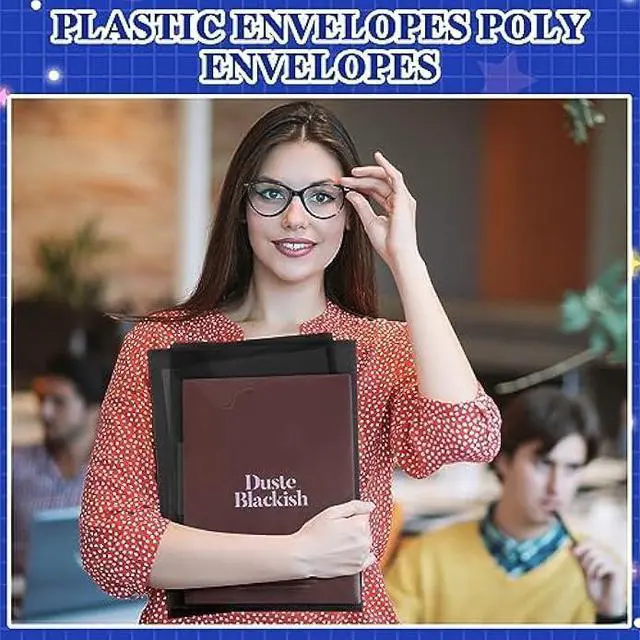 Alt view image 4 of 6 - Yeaqee 50 Pcs Plastic Envelopes Poly Envelopes File Folders with Snap Button Closure Clear Folders for Documents US Letter A4 Size Filing Holder with Label Pocket for Home Office School(Black)