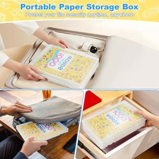 Alt view image 5 of 7 - Bluedale 4 Pack A4 File Box Paper Organizers Holder, Transparent Document Paper Project Case, Plastic Paper Storage Container Box File Protector for Magazine, Scrapbook, Office School Supplies