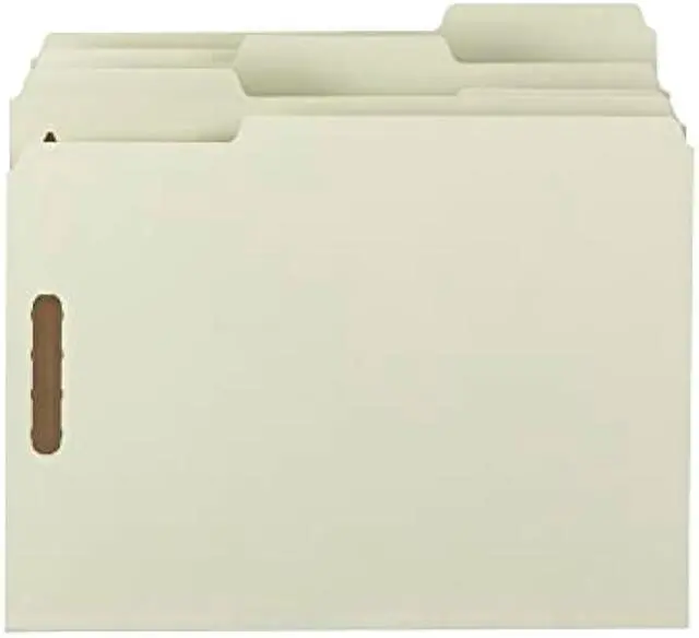 Alt view image 2 of 5 - Smead Fastener Folder, 100 Percent Recycled, 1/3-Cut Tab, Pressboard, 2 Fasteners in Positions 1 and 3, 1-Inch Expansion, Letter Size, Gray/Green, 25 Per Box (15003)
