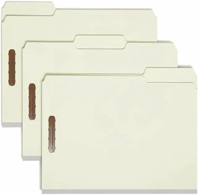 Alt view image 3 of 5 - Smead Fastener Folder, 100 Percent Recycled, 1/3-Cut Tab, Pressboard, 2 Fasteners in Positions 1 and 3, 1-Inch Expansion, Letter Size, Gray/Green, 25 Per Box (15003)