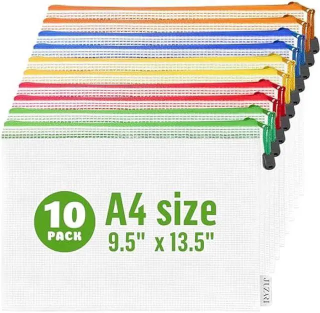Main image of 10 Pack A4 Mesh Zipper Pouch Bags - Plastic Document Organizers 13.5x9.5 in - Letter Size With Zipper for Organizing