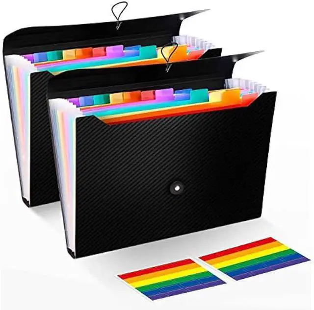 Main image of 2 Pack Accordion File Folder Organizer, 13 Pockets Expanding File Folder, A4 Letter Size Paper Document Receipt Organizer for Classroom, Home, Office and Travel