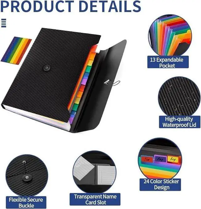 Alt view image 2 of 6 - 2 Pack Accordion File Folder Organizer, 13 Pockets Expanding File Folder, A4 Letter Size Paper Document Receipt Organizer for Classroom, Home, Office and Travel