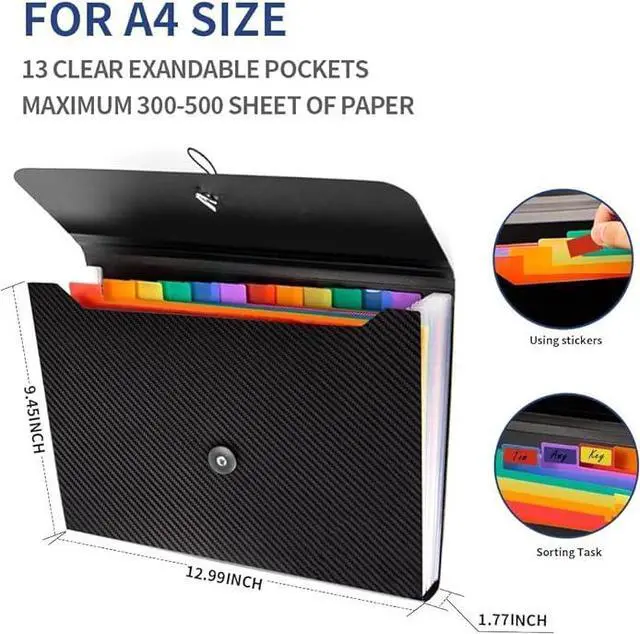 Alt view image 3 of 6 - 2 Pack Accordion File Folder Organizer, 13 Pockets Expanding File Folder, A4 Letter Size Paper Document Receipt Organizer for Classroom, Home, Office and Travel