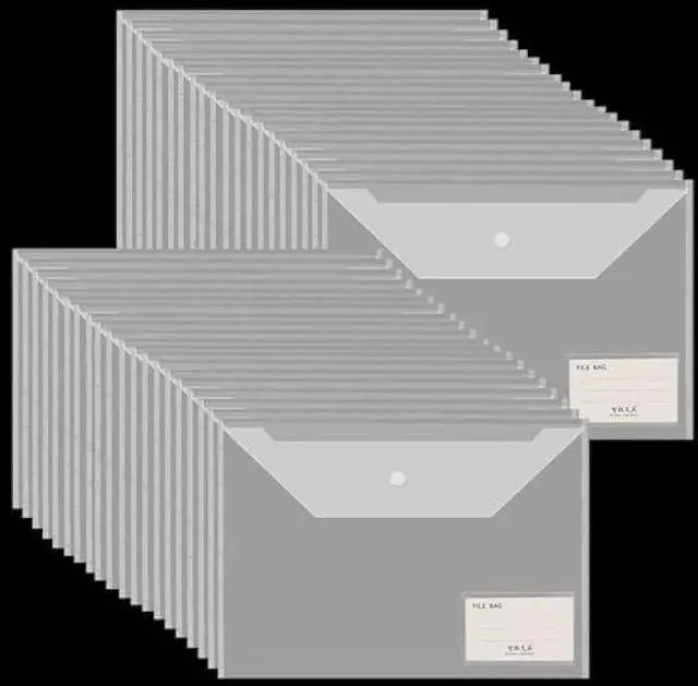 Main image of 40 Pcs Transparent File Folders, Letter Size/ A4 Size Clear Plastic File Envelopes Waterproof Document Folder with Label Pocket and Snap Button for School Home Work Office Organization