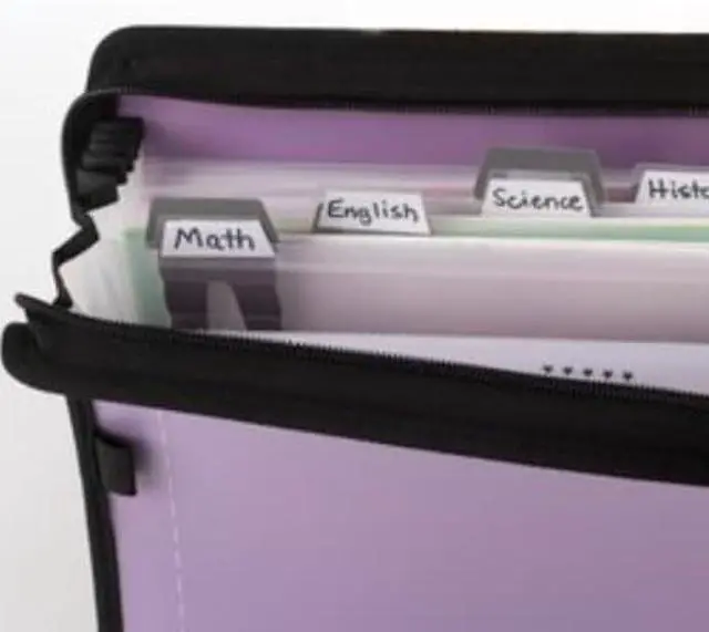 Alt view image 3 of 7 - Five Star 7 Pocket Expanding File Organizer + Study App, Plastic Expandable File Folders with Customizable Tabs & Clear Cover, Holds 8-1/2 x 11, Zipper Closure, Amethyst Purple (351700G)