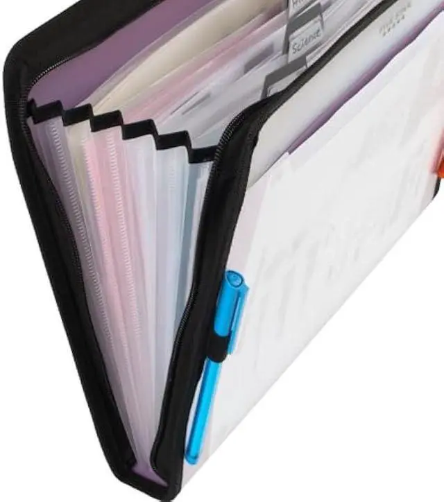 Alt view image 4 of 7 - Five Star 7 Pocket Expanding File Organizer + Study App, Plastic Expandable File Folders with Customizable Tabs & Clear Cover, Holds 8-1/2 x 11, Zipper Closure, Amethyst Purple (351700G)