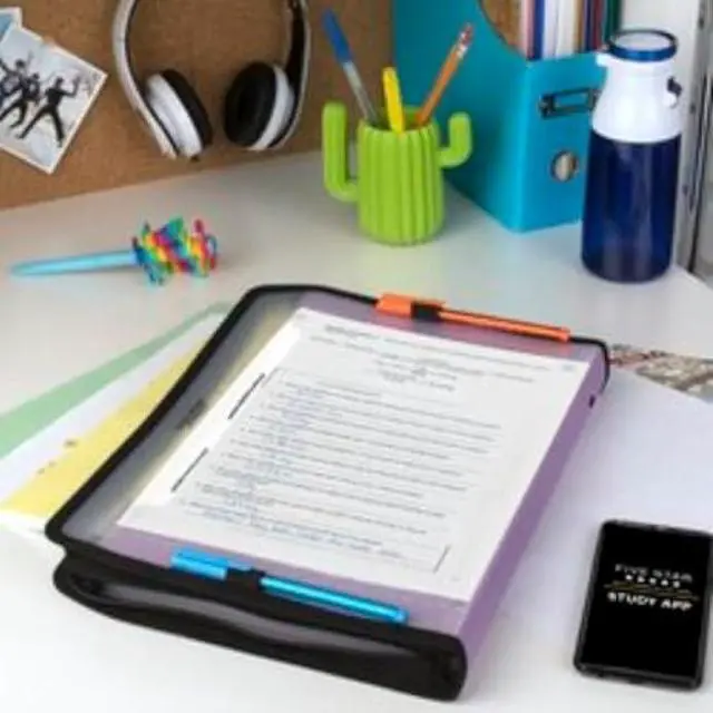 Alt view image 7 of 7 - Five Star 7 Pocket Expanding File Organizer + Study App, Plastic Expandable File Folders with Customizable Tabs & Clear Cover, Holds 8-1/2 x 11, Zipper Closure, Amethyst Purple (351700G)