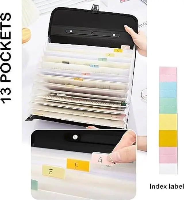 Alt view image 2 of 6 - 12 Pockets Letter Size/A4 Accordion File Organizer with Handle, TRANBO Expanding File Folder, Portable Paper Organizer, Expandable Plastic Document Organizer for Travel School Office - Black
