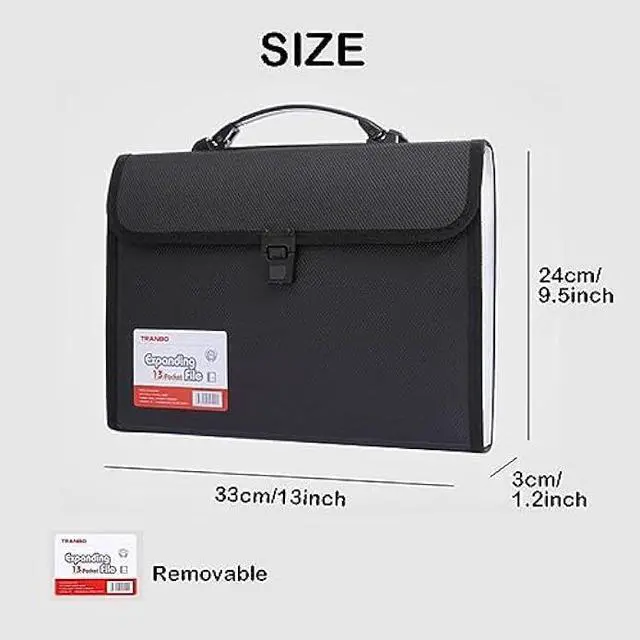 Alt view image 5 of 6 - 12 Pockets Letter Size/A4 Accordion File Organizer with Handle, TRANBO Expanding File Folder, Portable Paper Organizer, Expandable Plastic Document Organizer for Travel School Office - Black