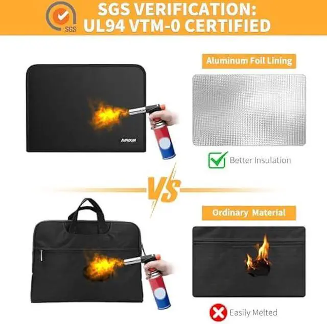 Alt view image 3 of 6 - JUNDUN 5200 Fireproof Document Organizer, Multi-Pockets Accordion File Organizer with Zipper & Labels, Upgraded Heat Insulated 13 Pockets Expanding File Folder for Letter A4 Files and More