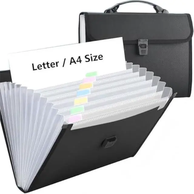 Main image of 12 Pockets Letter Size/A4 Accordion File Organizer with Handle, TRANBO Expanding File Folder, Portable Paper Organizer, Expandable Plastic Document Organizer for Travel School Office - Black