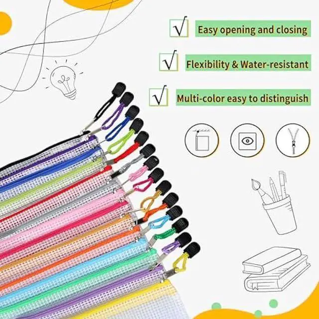 Alt view image 3 of 5 - EOOUT 14pcs Zipper Pouches for Organizing, Mesh Zipper Pouch Bags, 8 Sizes 14 Colors Waterproof Mesh Bags with Zipper, for Travel Storage, School Supplies, Office Appliances and Home Organize
