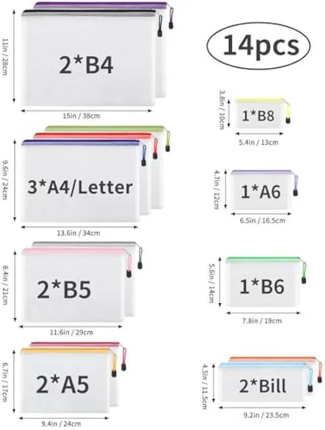 Alt view image 2 of 5 - EOOUT 14pcs Zipper Pouches for Organizing, Mesh Zipper Pouch Bags, 8 Sizes 14 Colors Waterproof Mesh Bags with Zipper, for Travel Storage, School Supplies, Office Appliances and Home Organize