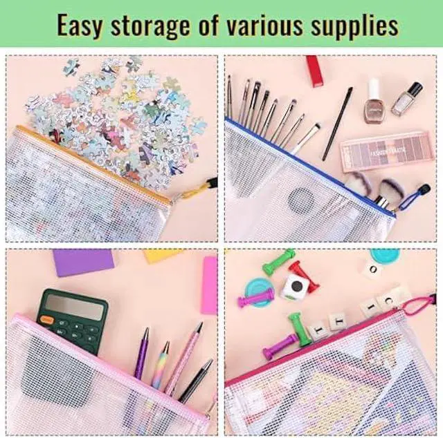 Alt view image 4 of 5 - EOOUT 14pcs Zipper Pouches for Organizing, Mesh Zipper Pouch Bags, 8 Sizes 14 Colors Waterproof Mesh Bags with Zipper, for Travel Storage, School Supplies, Office Appliances and Home Organize