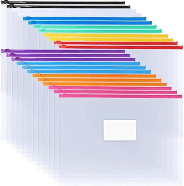 Main image of EOOUT 24pcs Plastic Envelopes Poly Zip Envelopes Files Zipper Folders, A4 Size, Letter Size, 10 Colors, for School Office Travel Storage Supplies