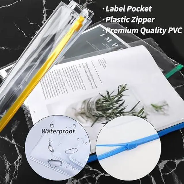 Alt view image 3 of 6 - EOOUT 24pcs Plastic Envelopes Poly Zip Envelopes Files Zipper Folders, A4 Size, Letter Size, 10 Colors, for School Office Travel Storage Supplies