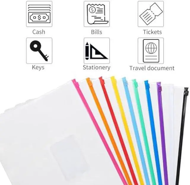 Alt view image 5 of 6 - EOOUT 24pcs Plastic Envelopes Poly Zip Envelopes Files Zipper Folders, A4 Size, Letter Size, 10 Colors, for School Office Travel Storage Supplies
