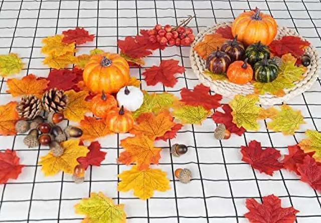 Alt view image 2 of 6 - Artmag 162 Pcs Fall Artificial Maple Leaves, Harvest Pumpkins, Acorns, Pine Cones and Orange Berry Stems Set for Fall Thansgiving Halloween Decor Decoration