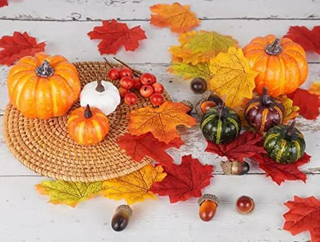Alt view image 3 of 6 - Artmag 162 Pcs Fall Artificial Maple Leaves, Harvest Pumpkins, Acorns, Pine Cones and Orange Berry Stems Set for Fall Thansgiving Halloween Decor Decoration