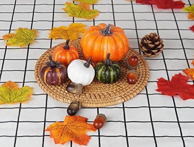 Alt view image 4 of 6 - Artmag 162 Pcs Fall Artificial Maple Leaves, Harvest Pumpkins, Acorns, Pine Cones and Orange Berry Stems Set for Fall Thansgiving Halloween Decor Decoration