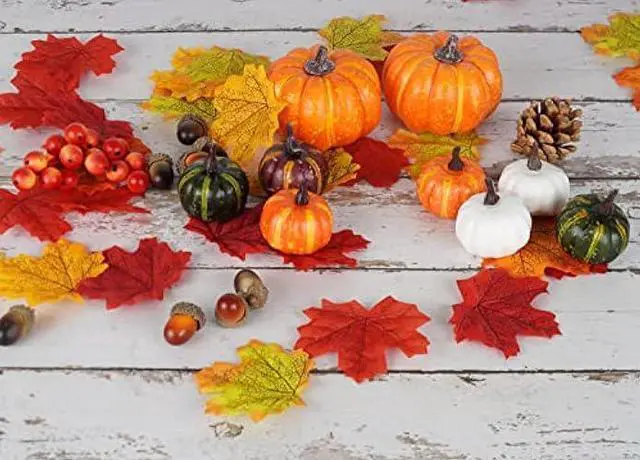 Alt view image 5 of 6 - Artmag 162 Pcs Fall Artificial Maple Leaves, Harvest Pumpkins, Acorns, Pine Cones and Orange Berry Stems Set for Fall Thansgiving Halloween Decor Decoration