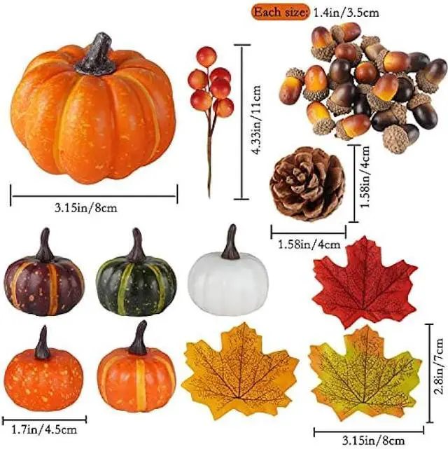 Alt view image 6 of 6 - Artmag 162 Pcs Fall Artificial Maple Leaves, Harvest Pumpkins, Acorns, Pine Cones and Orange Berry Stems Set for Fall Thansgiving Halloween Decor Decoration