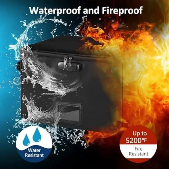 Alt view image 2 of 5 - MUIFA Fireproof Document Box, Fireproof File Box with Lock, Collapsible File Storage Box with Zippers and Inserts Bag, Portable Home Office Safe Box for Letter/Legal Folder(Black)