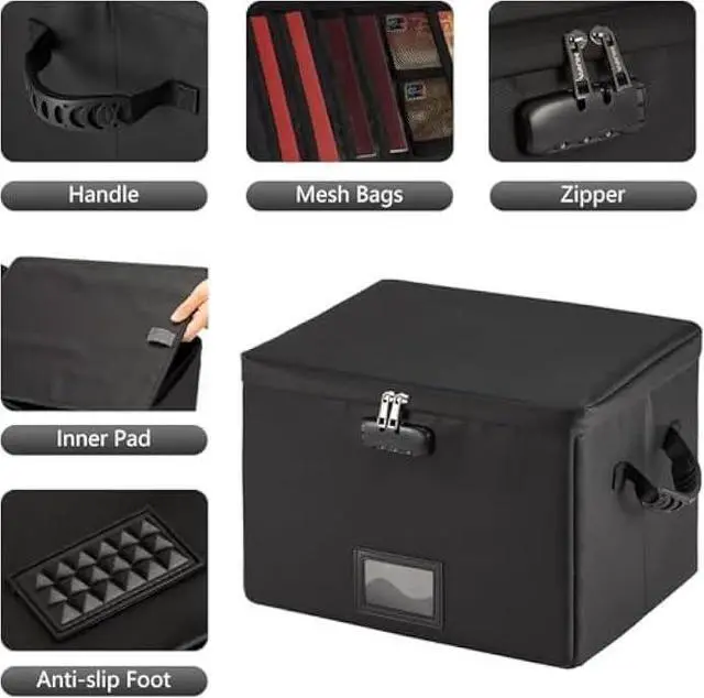 Alt view image 5 of 5 - MUIFA Fireproof Document Box, Fireproof File Box with Lock, Collapsible File Storage Box with Zippers and Inserts Bag, Portable Home Office Safe Box for Letter/Legal Folder(Black)
