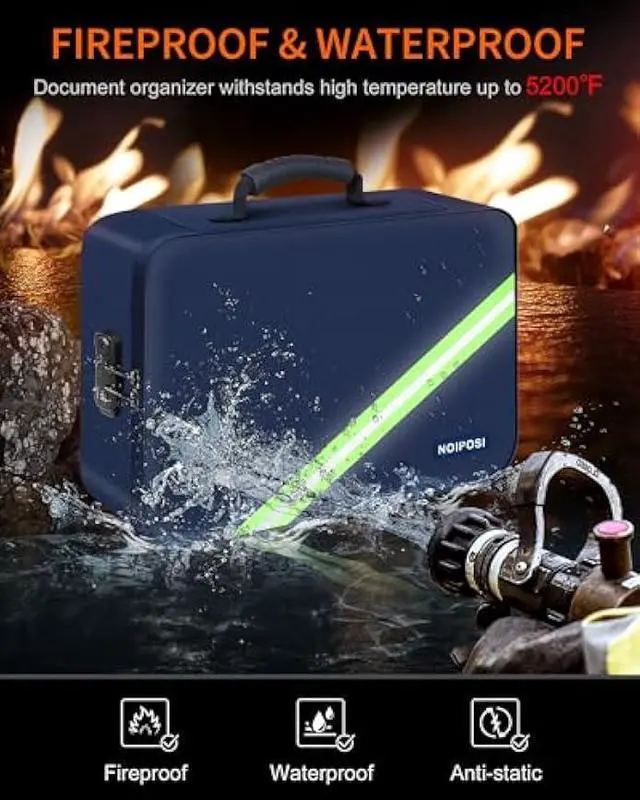 Alt view image 2 of 7 - Noiposi Document Organizer with 5200 Heat Insulated,16.1x11.4x4.3 Waterproof and Fireproof Document Box,Portable Home Travel Safe Storage Box for Important Documents and File,Blue