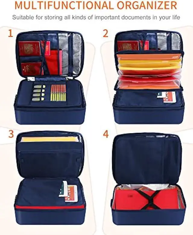 Alt view image 3 of 7 - Noiposi Document Organizer with 5200 Heat Insulated,16.1x11.4x4.3 Waterproof and Fireproof Document Box,Portable Home Travel Safe Storage Box for Important Documents and File,Blue
