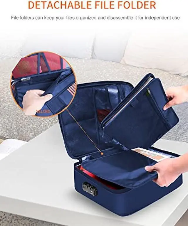 Alt view image 7 of 7 - Noiposi Document Organizer with 5200 Heat Insulated,16.1x11.4x4.3 Waterproof and Fireproof Document Box,Portable Home Travel Safe Storage Box for Important Documents and File,Blue