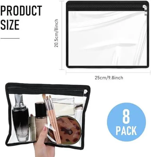 Alt view image 2 of 5 - Outus 8 Pcs Clear Zipper Pouches Pencil Pouches PVC Makeup Pouch Envelopes Folder Storage Multi Purpose Pouch Document File Organization Bags, Office Supplies (Black Edging, 9.8 x 8 Inches)