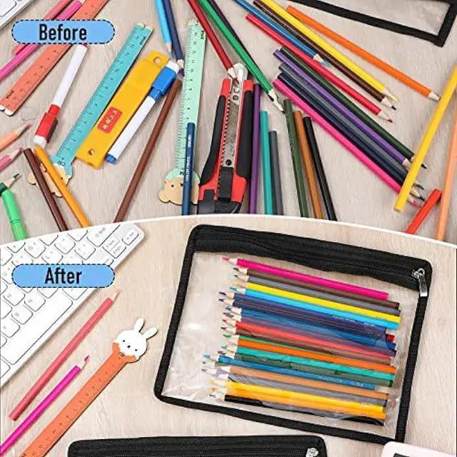 Alt view image 4 of 5 - Outus 8 Pcs Clear Zipper Pouches Pencil Pouches PVC Makeup Pouch Envelopes Folder Storage Multi Purpose Pouch Document File Organization Bags, Office Supplies (Black Edging, 9.8 x 8 Inches)