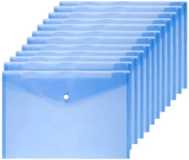Main image of Wiekyze Poly Envelope 12 Pcs Document Envelopes with Snap Button Quality Clear Document Folder for A4 Size (Blue)