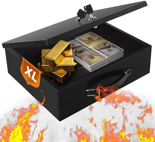 Main image of Fireproof Document Box,X Large Fire Resistant Safe Box with Key Lock for Home, Portable Fireproof Lock Box for Personal Items, Passport, Cash, Tablet, Exterior 13.2 x 11 x 4.13