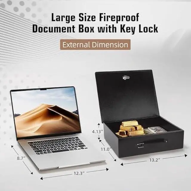 Alt view image 2 of 5 - Fireproof Document Box,X Large Fire Resistant Safe Box with Key Lock for Home, Portable Fireproof Lock Box for Personal Items, Passport, Cash, Tablet, Exterior 13.2 x 11 x 4.13
