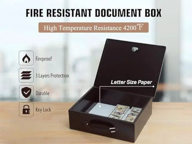 Alt view image 4 of 5 - Fireproof Document Box,X Large Fire Resistant Safe Box with Key Lock for Home, Portable Fireproof Lock Box for Personal Items, Passport, Cash, Tablet, Exterior 13.2 x 11 x 4.13