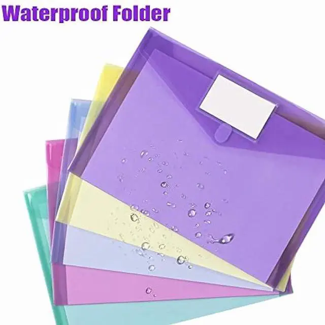 Alt view image 2 of 7 - Sooez 5 Pack Plastic Envelopes Poly Envelopes, Clear Document Folders Plastic File Folders US Letter A4 Size File Folder with Label Pocket, Teacher School Office Supplies Organization, Assorted Color