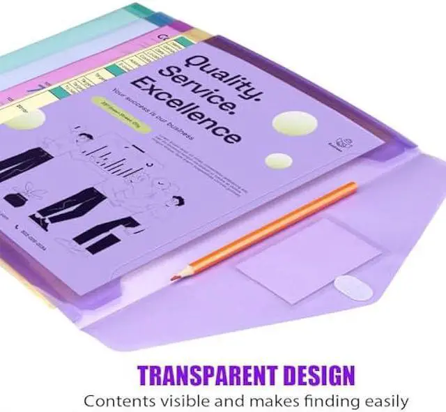 Alt view image 4 of 7 - Sooez 5 Pack Plastic Envelopes Poly Envelopes, Clear Document Folders Plastic File Folders US Letter A4 Size File Folder with Label Pocket, Teacher School Office Supplies Organization, Assorted Color