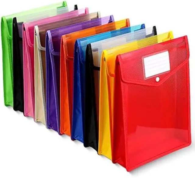 Main image of 10 Pieces Plastic File Folders Envelope Expanding File Wallet Organizer Documents Folder with Snap Closure and Pocket, A4 Size Waterproof Transparent Pouch(Assorted Color,Vertical)