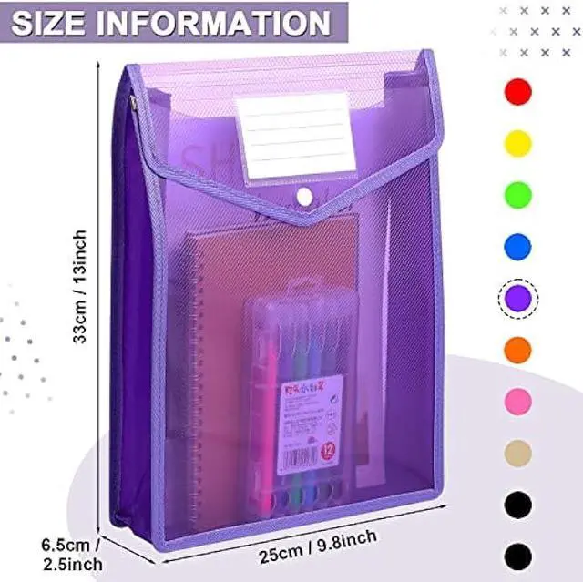 Alt view image 2 of 5 - 10 Pieces Plastic File Folders Envelope Expanding File Wallet Organizer Documents Folder with Snap Closure and Pocket, A4 Size Waterproof Transparent Pouch(Assorted Color,Vertical)