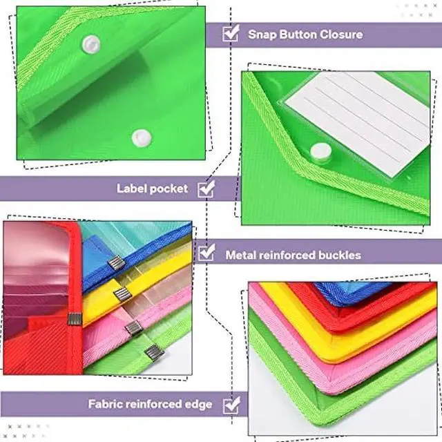 Alt view image 3 of 5 - 10 Pieces Plastic File Folders Envelope Expanding File Wallet Organizer Documents Folder with Snap Closure and Pocket, A4 Size Waterproof Transparent Pouch(Assorted Color,Vertical)
