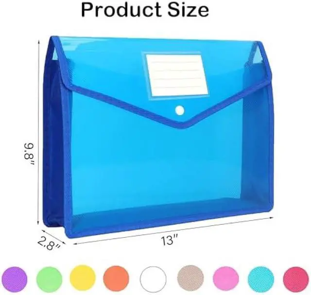 Alt view image 2 of 7 - iGolife Plastic File Folder, 9 Pcs Large-Capacity Poly Envelope Expanding File Wallet Document Folder A4 Accordion File Pouch with Label Pocket and Snap Button for School Home Work Office Organization