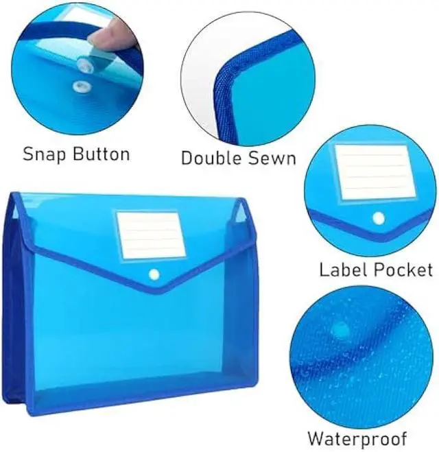 Alt view image 3 of 7 - iGolife Plastic File Folder, 9 Pcs Large-Capacity Poly Envelope Expanding File Wallet Document Folder A4 Accordion File Pouch with Label Pocket and Snap Button for School Home Work Office Organization