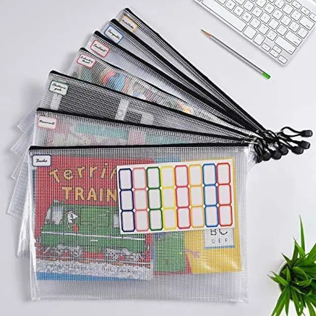 Alt view image 2 of 5 - 12 Pcs Plastic Mesh Zip File Bags, Waterproof Tear-Resistant Document File Folders, A4 Size Zipper Documents Pouch Document Organizer Bags for School Office Home Travel Storage(13.5×9.5Inch)